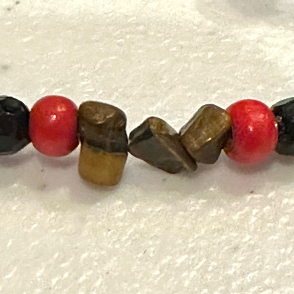 Multi-color Genuine Gemstone & Acrylic Bead Necklace, multistrand red blue brown - Picture 11 of 11